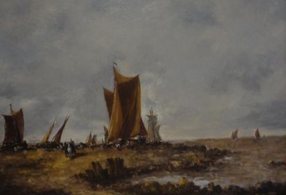 null Pieter Cornelis Chr. DOMMERSEN (1834-1908) 

"Voiliers à marée basse"

Huile...