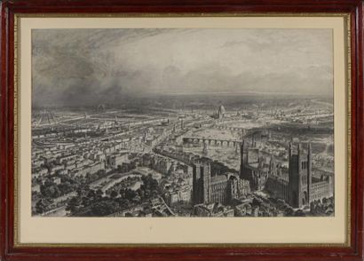 null "Vue du Palais de Westminster (Londres)" 

Gravure rehaussée, XIXe siècle, 

A...