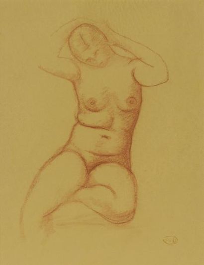 null Aristide MAILLOL (1861-1944)

"Nu assis"

Dessin à la sanguine sur papier boucher,...