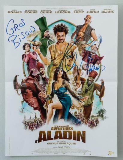 null Lot de deux affiches des Nouvelles Aventures d'Aladin signées par Kev Adams,...