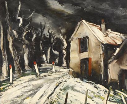  Maurice de VLAMINCK (1876-1958) 
"Le Hameau sous la neige" 
Huile sur toile,signée...