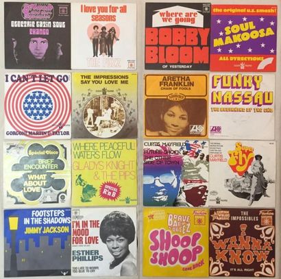 SOUL / RNB / FUNK Lot de 27 disques 45 T de Soul, Funk et R'n'B.
VG+ à EX/ VG+ à...