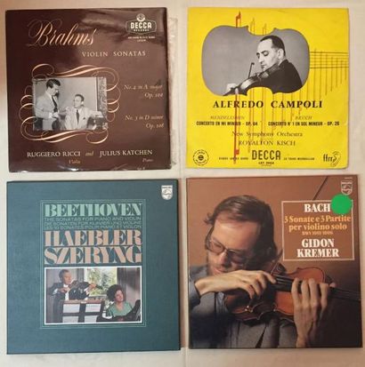 MUSIQUE CLASSIQUE Lot de 18 disques 33 T et 4 coffrets de musique Classique Violonistes. 
VG+...