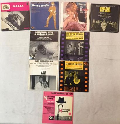 BANDES ORIGINALES DE FILMS Lot de 9 disques 45 T EP de musiques de films composées...