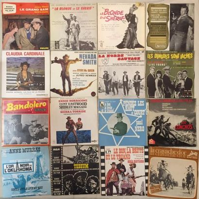 BANDES ORIGINALES DE FILMS  Lot de 10 disques 33 T et de 32 disques 45 T de Western.
VG-...