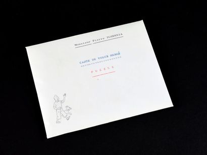 null Hergé. Carte de Vœux 1960 / 1961 . Carte puzzle en six morceaux, signée. Dans...