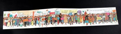 null Hergé. Carte de Vœux 1972 / 1973. Frise des personnages, Signée Hergé. Longueur...