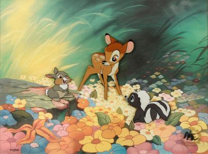 null Walt Disney Studios. Bambi parmi les fleurs (1942 et 1988).Gouaches et crayon...