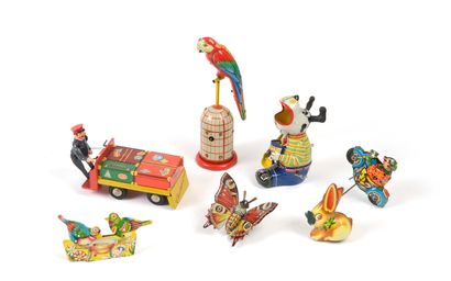 null Lot de 22 jouets de bazar mécaniques en tôle lithographiés - Tom de Lehmann...