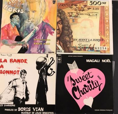 null CHANSON FRANCAISE - Lot de 4 disques 33T avec Boris Vian, Magali Noël et Henri...