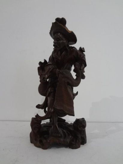null Statuette en bois "Pêcheur", 

Chine, moderne