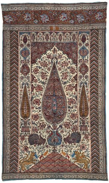 null Kalamkari, Perse, XIXème siècle, coton imprimé à la planche, fond crème, décor...