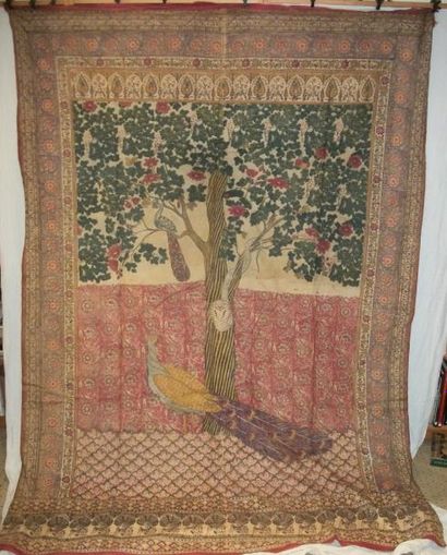 null Kalamkari, Perse, XIXème siècle, coton imprimé à la planche, fond crème, arbre...