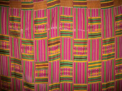 null Tenture Ewe, Ghana, tissage à bandes, fushia, jaune, vert et rouge de motifs...