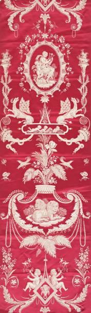 null Lampas, style des années 1790-1792, fond satin rouge, décor crème effet argent...