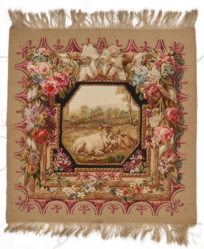 null Carreau en tapisserie, laine et soie, dans le goût François Casanova, style...