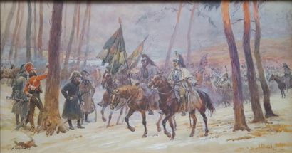 null Alphonse LALAUZE (1872-1936) 

"Cuirassiers après la Bérézina"

Aquarelle, signée...