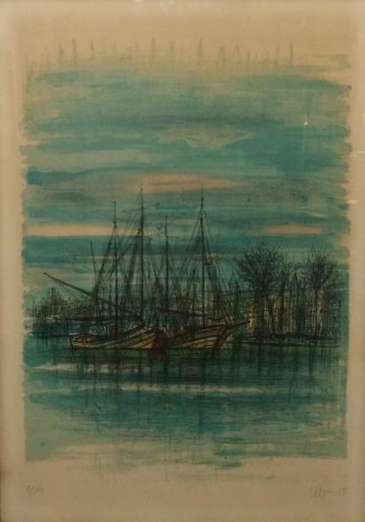 null Jean CARZOU (1907-2000)

"Bateaux à quai"

Lithographie, signée et datée 58...