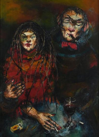 null Robert MARTIN (XXe siècle) 

"Deux clowns" 

Huile sur toile, signée et datée...
