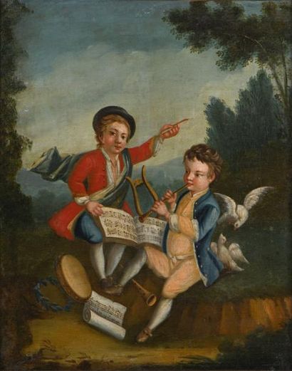 null ECOLE FRANCAISE Dernier tiers du XVIIIe siècle

"Les deux petits musiciens"

Huile...