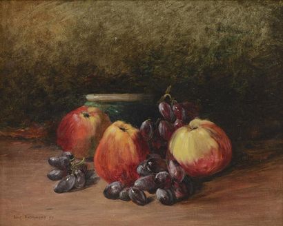 null DESHAYES Eugène (1828-1890) "Composition aux pommes et au raisin" "Composition...
