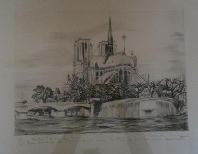 null Lithographie encadrée Denis de Fuchs 38/60 Notre Dame de Paris dédicacée