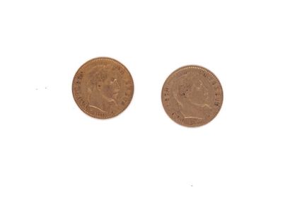 null Deux pièces de 10 FF or, 1864, 1866 (frottées, usées). Poids: 6,37g