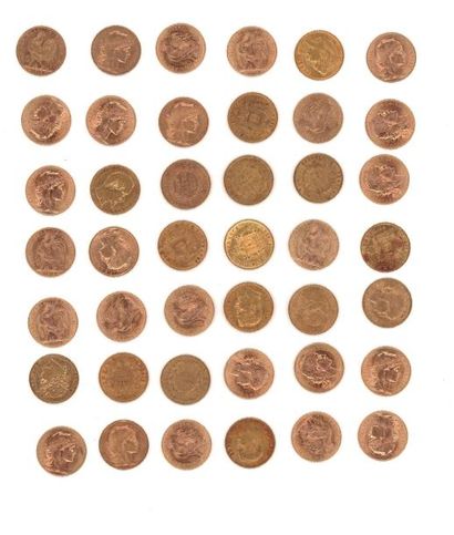 null Quarante-deux pièces de 20 FF or, 1850, 1852, 1853, 1854, 1858, 1859, 1860,...