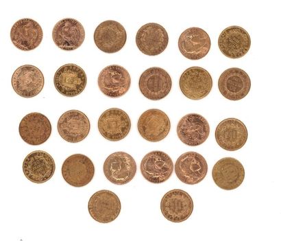 null Vingt-six pièces de 20 FF or, 1815, 1850, 1852, 1854, 1855, 1857, 1858 (x2),...