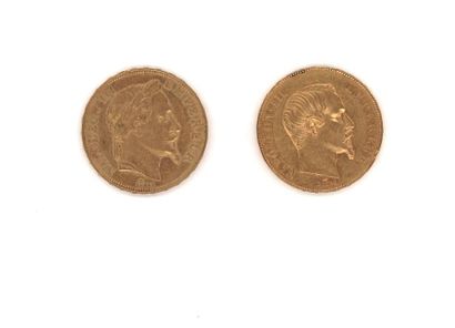 null Deux pièces de 50 FF or, 1856, 1864. Poids: 32,26g