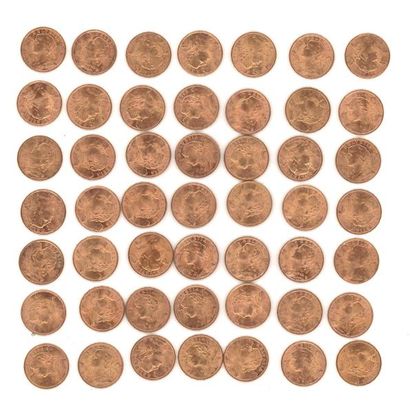 null Quarante-neuf pièces de 20 F Suisse or, 1914, 1927 (x3), 1930, 1935 (x26), 1947...