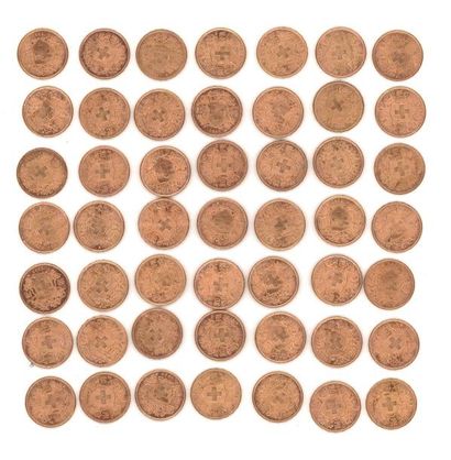 null Quarante-neuf pièces de 20 F Suisse or, 1914, 1927 (x3), 1930, 1935 (x26), 1947...