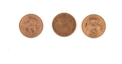 null Trois pièces de 10 dollars, 1895, 1892 et 1899 BE, sauf une. Poids: 50,07g