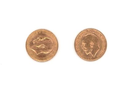 null Deux souverains or, 1925 (x2), poids: 16,01 g (frottés, usés)