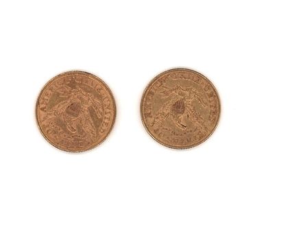 null Deux pièces de 5 dollars or, 1880, 1881, poids: 16,72g (frottées, usées)