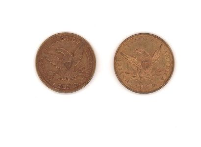 null Deux pièces de 10 dollars or 1861, poids: 33,30 g (frottées, usées)
