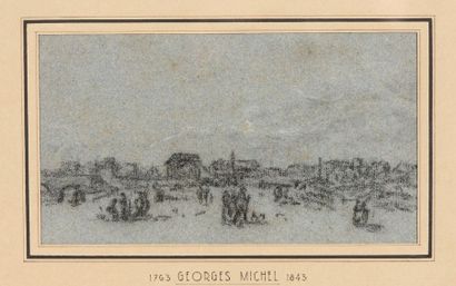 null MICHEL Georges (1763-1843) 

"Promeneurs sur la grande place" 

Crayon gras...