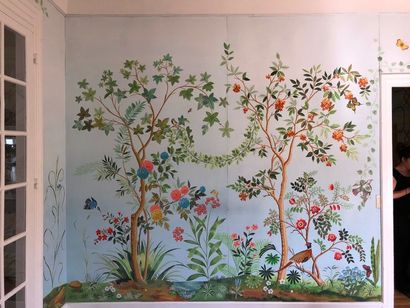 null Décor mural peint sur six panneaux de bois "Arbres, fleurs et oiseaux", moderne

H./...