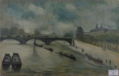 null Ecole XXe siècle, dans le gout de Marquet 

"Pont et Péniches sur la Seine à...