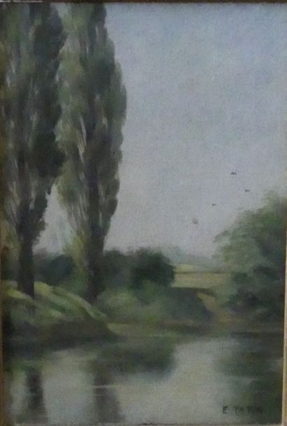 null E. Tatin (Xxe siècle)

"Paysage à la rivière" 

Huile sur toile, signée en bas...