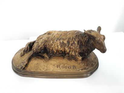 null Rosa BONHEUR (1822-1899) "Brebis couchée" epreuve en bronze à patine dorée,...