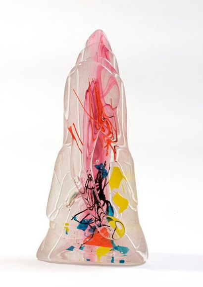 null Jean-Claude NOVARO (1943) - Sculpture en verre à décor intercalaire polychrome,...