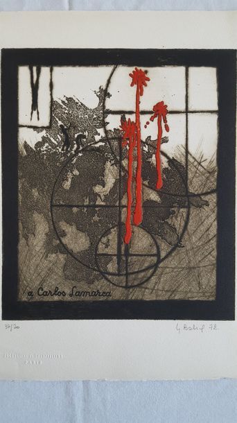 null Yannick BALLIF (1927-2009) "Lamarca", gravure au sucre sur plaque de cuivre,...