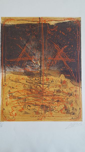 null Georges DUSSAU (1947) "Les deux croix", gravure, signé een bas à droite, numérotée...