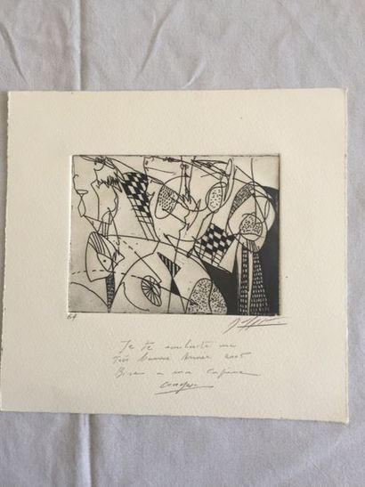 null Georges DUSSAU (1947) "Sans Titre", gravure, épreuve d'artiste, "je te souhaite...