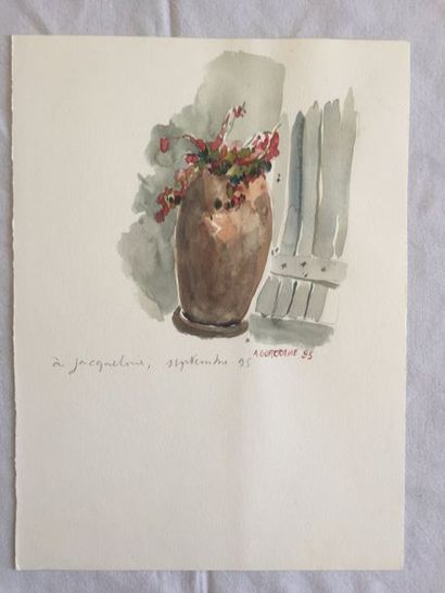 null Alexis GORODINE (1944) "Jarre de fleurs", aquarelle, signée en bas à droite...