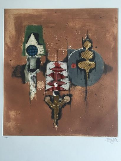 null Johnny FRIEDLAENDER (1912-1992) "Fleurs de Mars" gravure en couleurs, signée...