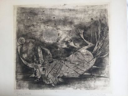 null Johnny FRIEDLAENDER (1912-1992) "Cheval couché II", gravure en noir et blanc,...