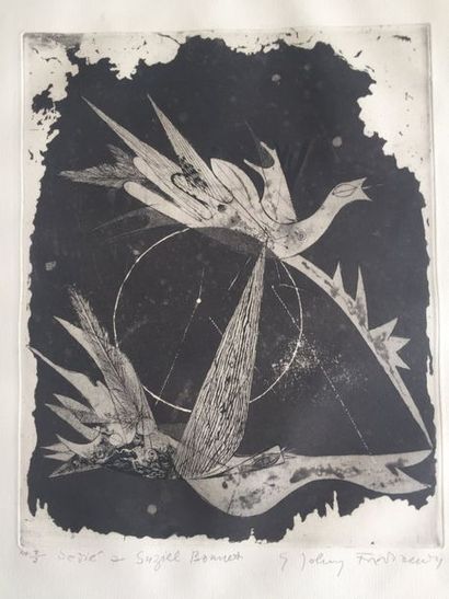 null Johnny FRIEDLAENDER (1912-1992) "Oiseau de rêves Cosmiques", gravure en noir...