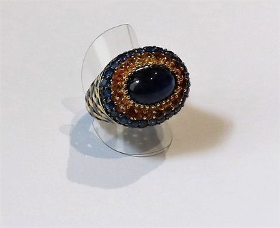 null Importante BAGUE « ovale » en vermeil et argent noirci (925 millièmes) ajouré,...